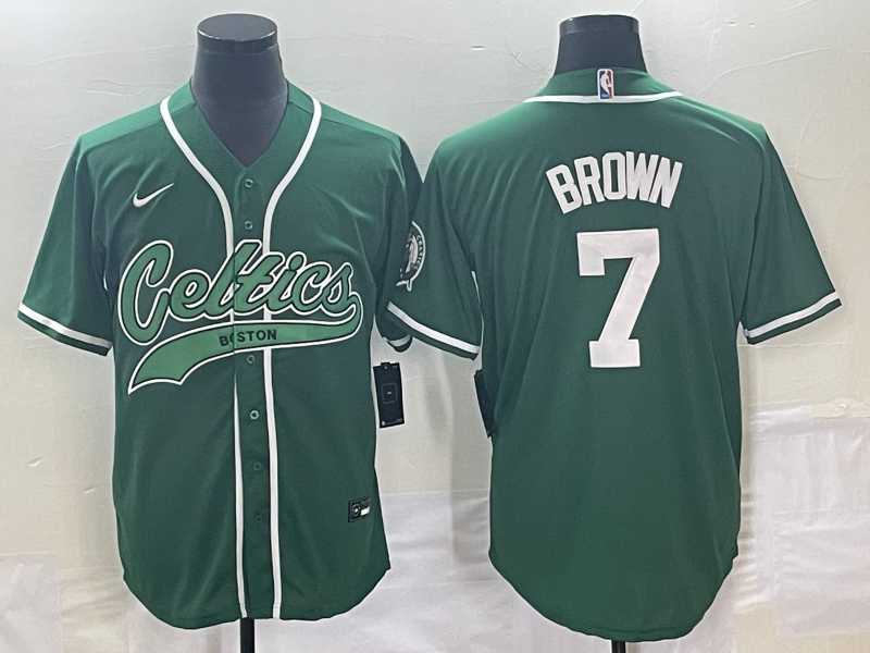 Mens Boston Celtics #7 Jaylen Brown Green With Patch Stitched Baseball Jersey